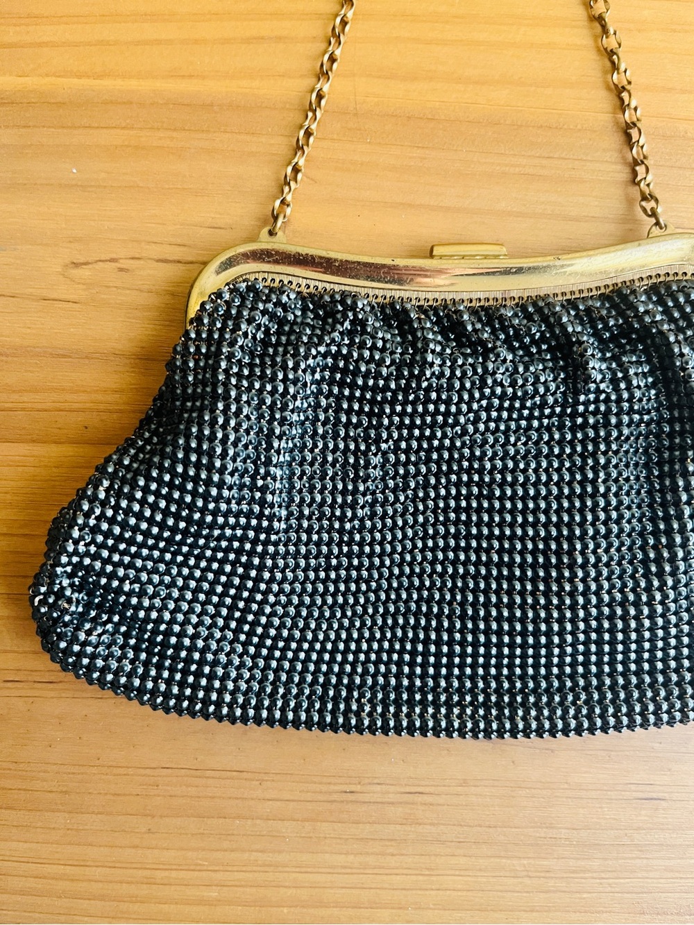 Vintage Whiting & Davis Purse Clutch Bag Mesh Navy Blue Gold Glam Retro USA Made - Picture 4 of 8